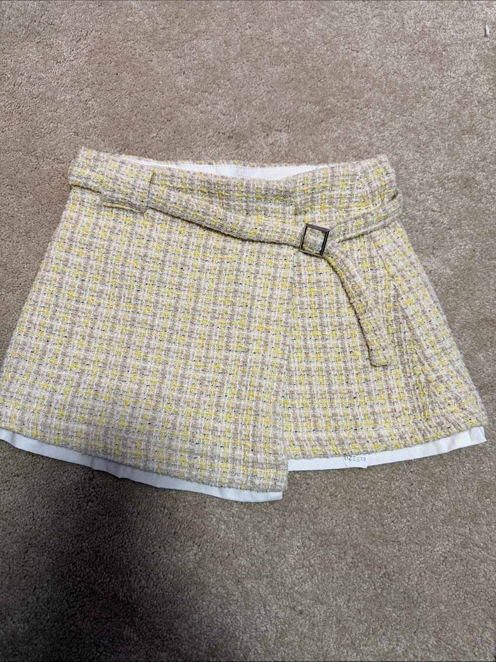 Zara Yellow Tweed Wrap Skirt with Buckle